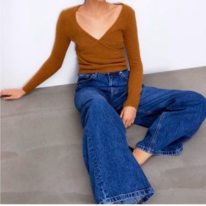 Zara Brown Boucle Wrap Top